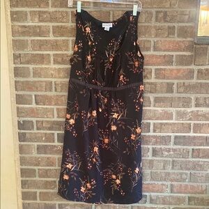 Motherhood Charming Black and Orange Floral Midi Dress